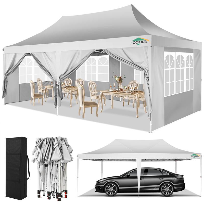 COBIZI 10x20 Pop up Water&Windproof Canopy Tents with 6 Removable Sidewalls,Easy Setup Outdoor Commercial Party Tent，Luxury Camping Tent House for Adults