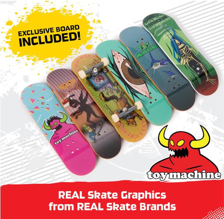 TECH DECK, Toy Machine Sk8shop Fingerboard Bonus Pack, Collectible and Customizable Mini Skateboards, Kids Toys for Ages 6 and up