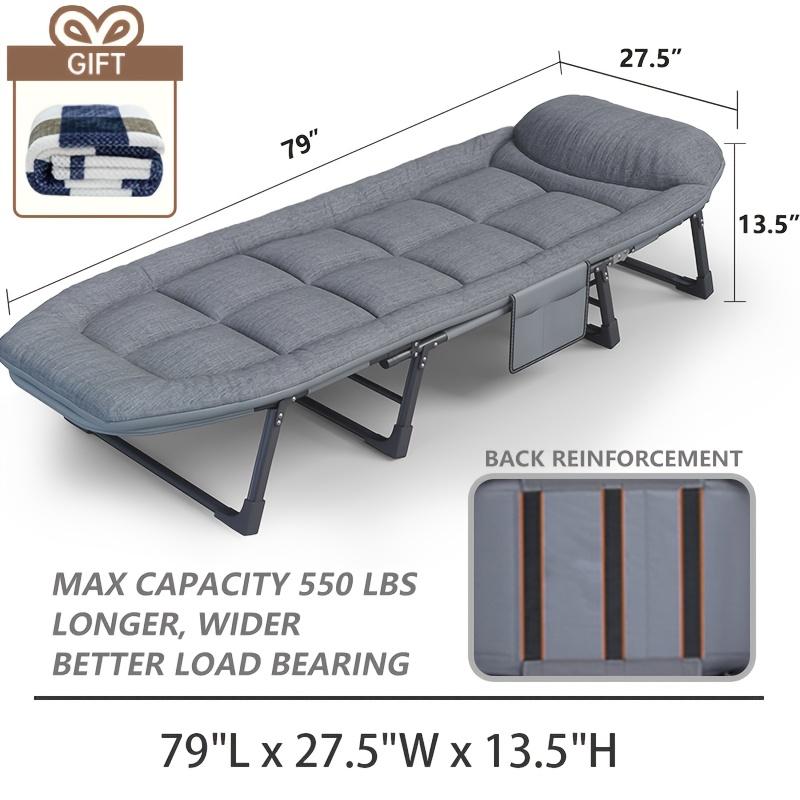 6-Position Adjustable Sleeping Bed, Folding Camping Cot, Comfortable Mattress&Pillow, Breathable Fabric, Thick Steel Frame, Outdoor Office Home.