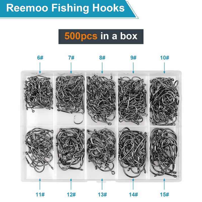 Premium Fishing Hooks, 10 Sizes 4 Sizes Carbon Steel Fishing Hooks W Portable Plastic Box, Strong Sharp Fish Hook with Barbs for Freshwater Seawater