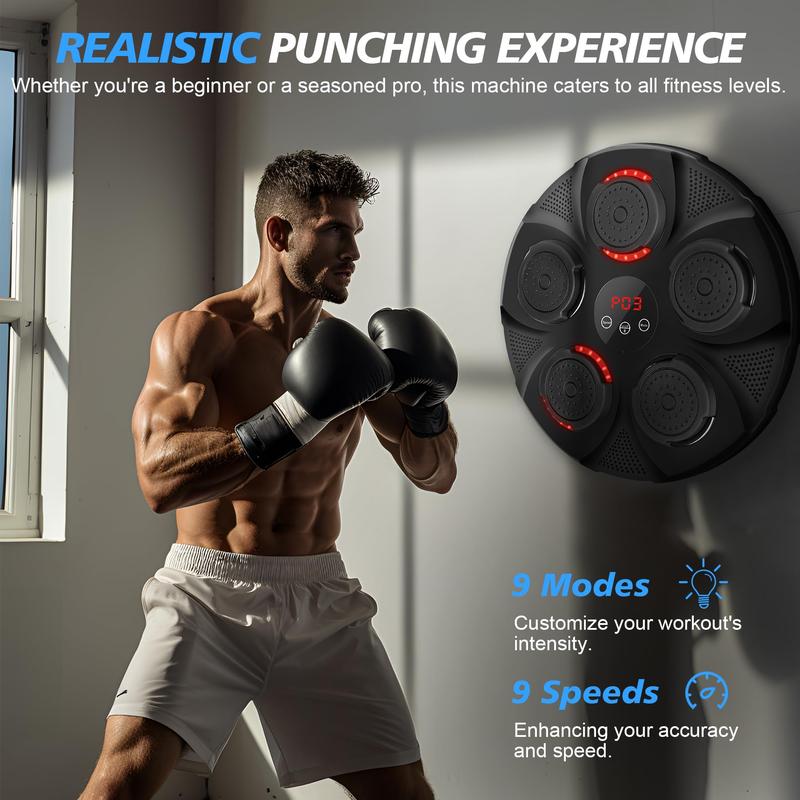 Music Boxing Machine Wall, Indoor Workout Music Boxing Three-Piece Set with 4 Gloves, Smart Boxing Machine Wall-Mounted for Parent-Child Training, Musical Punching with LED and Bluetooth