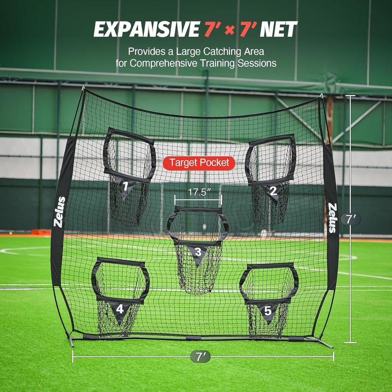 ZELUS Football Throwing Net, Quarterback Training Equipment with 5 Target Pockets, Football Practice Throwing Passing Accuracy Trainer with Carry Bag Ground Stakes for Kids Adults