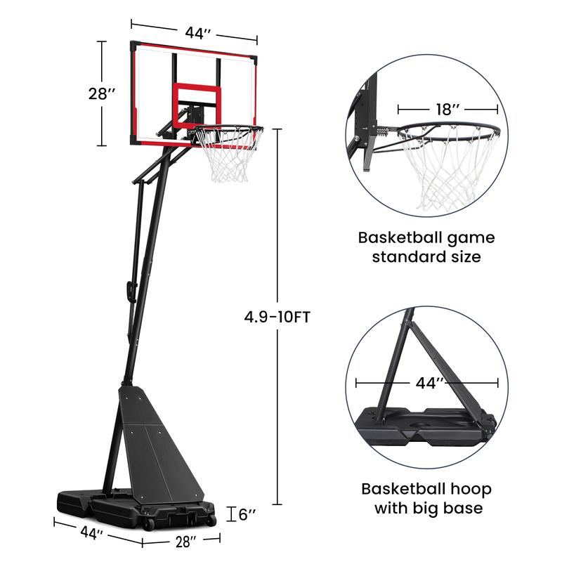 Seray Basketball Hoop Outdoor System with 44 Inch Shatterproof Backboard, 4.8FT-10FT Height Adjustable Pool Basketball Goal System for Youth Teens Adults Indoor Outdoor portable basketballhoop