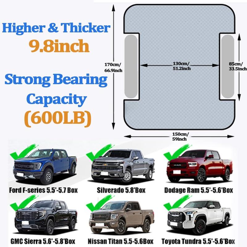 [SAYGOGO] Inflatable Camping Pickup Truck Bed Air Mattress - for 5.5-5.8Ft Full-Size Short Truck Beds With 16.4FT Air Pump Truck Camping Tent Travel