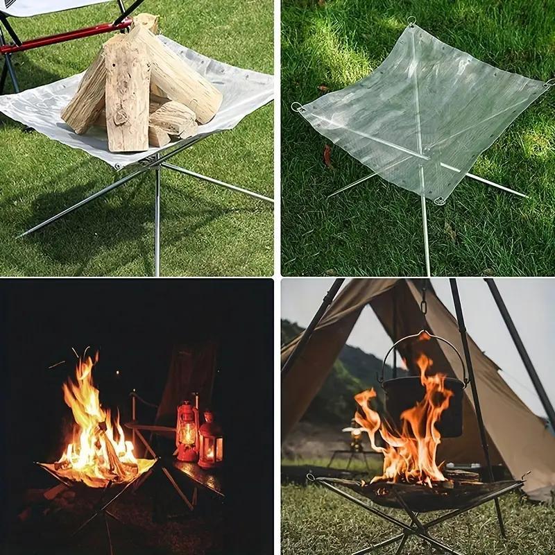 Portable Outdoor Burning Stand, 1 Set Folding Outdoor Wood Burning Campfire Stand with Storage Bag, Camping & Hiking Equipment