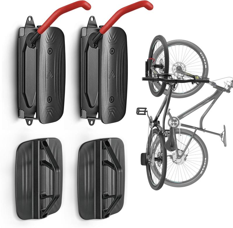 Swivel Bike Wall Mount, Bike Hangers for Garage, Wall Mount Bike Rack, Space Saving Sturdy Wall Bike Rack, Bike Hooks for Garage Wall, Bike Rack Garage Holds Up to 66 lbs, Red, 2 Pack