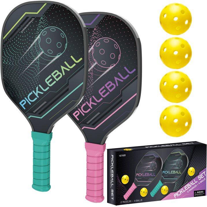 Pro-Level Pickleball Paddle Set - 2 Paddles + 4 Balls, Perfect for Indoor & Outdoor Play!