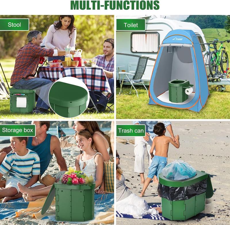 Portable Camping Toilet, Foldable for Adults with Detachable Phone Shelf and Toilet Paper Holder, Waterproof Porta Potty with Lid for Camping,Hiking,RV Travel,RoadTrips