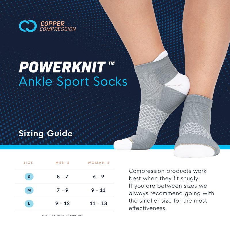 Copper Compression Ankle Sport Socks (3 Pairs) for Men and Women