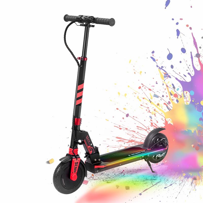 Electric scooter, MAX 180W motor, aluminium alloy construction, lightweight and portable, 10mph speed, 10mi range, night safety light, seven coloured lights, suitable for commuting and recreation, scooter enthusiasts.