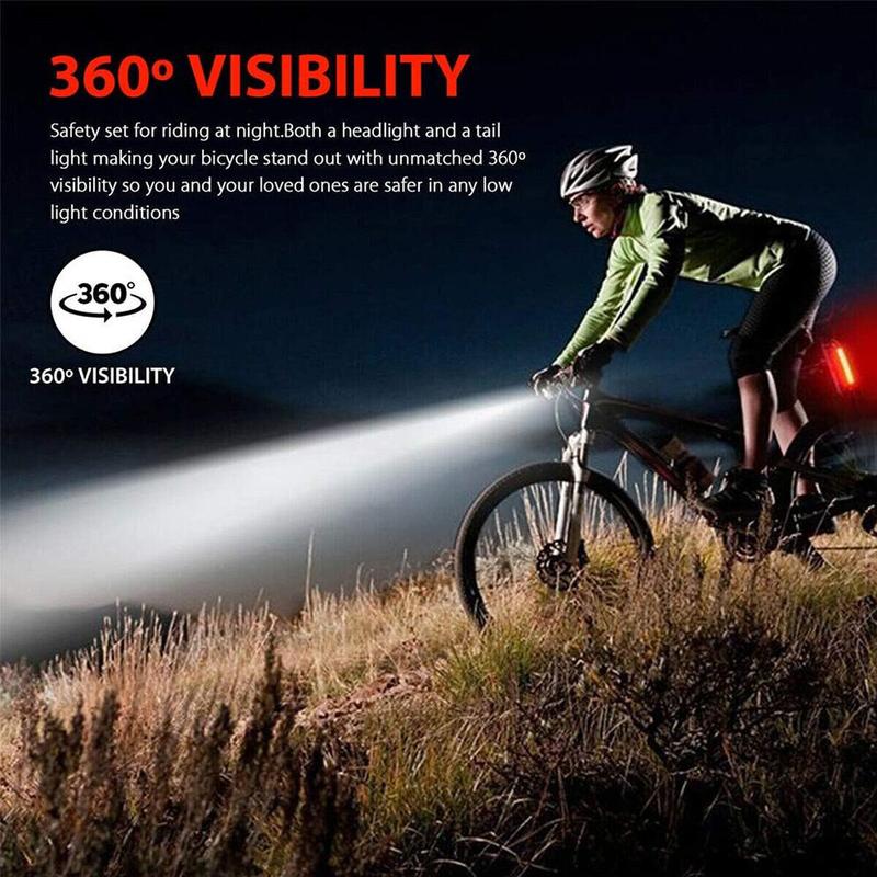 USB Rechargeable LED Bicycle Headlight Bike Front Rear Lamp Light Set Waterproof