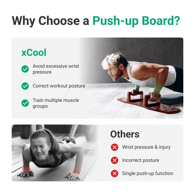 xCool Multifunction Portable Wooden Push-up Board, Large Foldable Home Gym Kit, Gift Idea for Men and Women