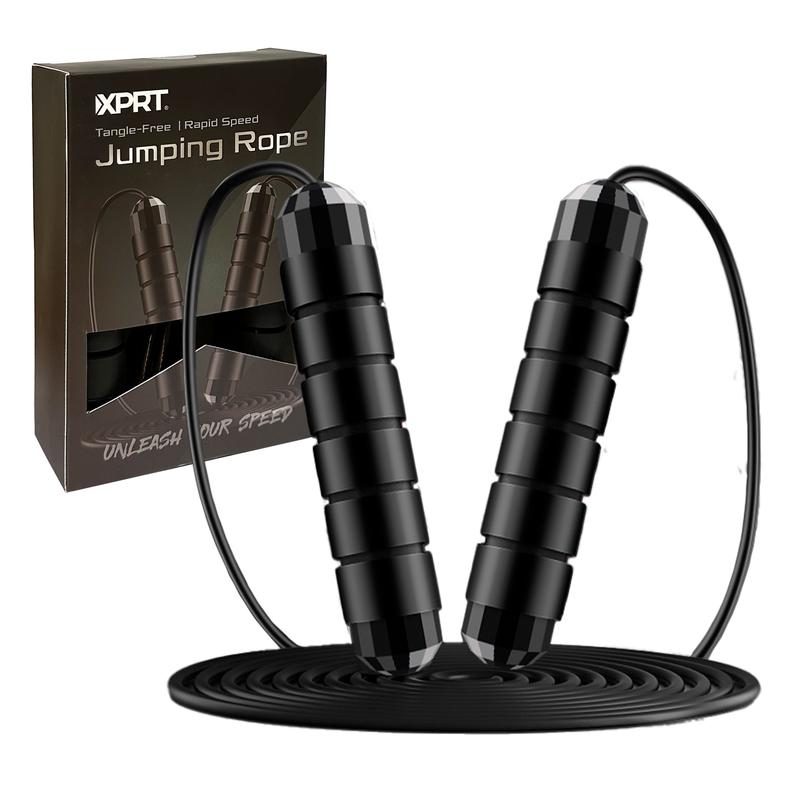 XPRT Professional Jump Rope - Comfortable and Cushioned Handle, 13ft Length, Steel Rope Coated with Durable PU Material, Tangle-Free and High Speed, Black Blue