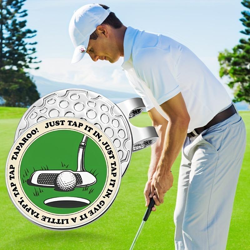 Golf Hat Clip with Magnetic Ball Marker, Durable Iron Construction, Easy To Attach, Embossed 'Just Tap It In' Slogan Design for Golfers