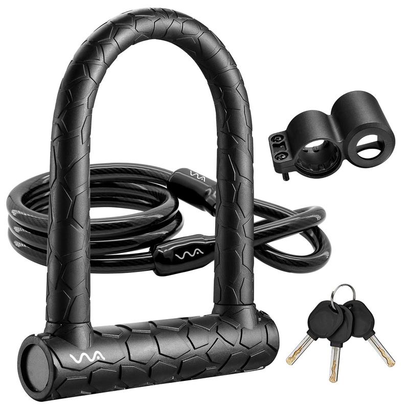 Bike U Lock,20mm Heavy Duty Combination Bicycle D Lock Shackle 4ft Length Security Cable with Sturdy Mounting Bracket and Key Anti Theft Bicycle Secure Locks