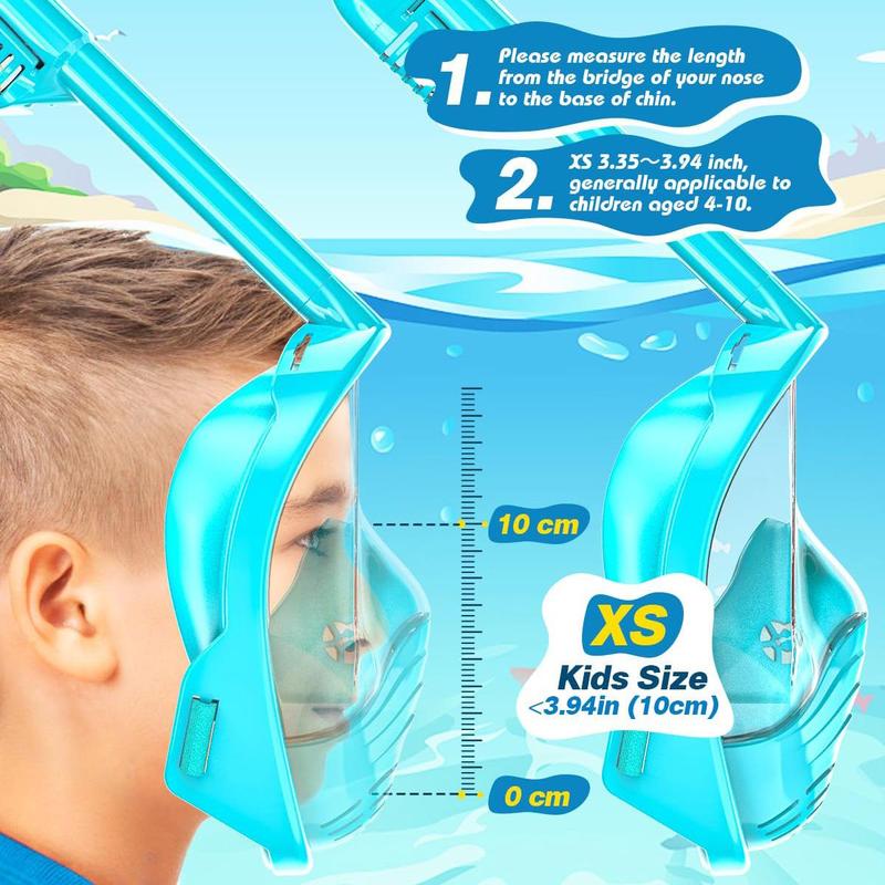 Full Face Snorkel Mask, 1 Set Anti-fog & Anti-leak Diving Mask with Detachable Camera Mount, Wide View Snorkeling Swimming Mask for Children