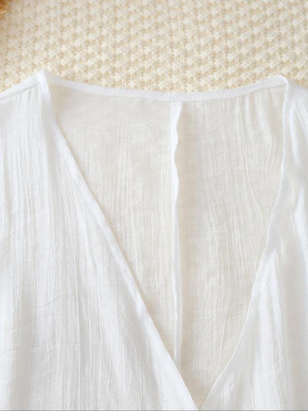 Women's Plain Fringe Trim Wrap Deep V Neck Cover Up Dress, Casual Sleeveless Swimwear for Summer Beach Holiday, Ladies Clothes for Beach