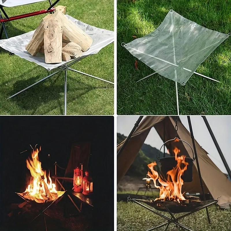 Portable Folding Camping Fire Pit, 1 Count Stainless Steel Fire Pit with Carry Bag, Outdoor Wood Burning Fire Pit for Camping, Hiking, Picnic