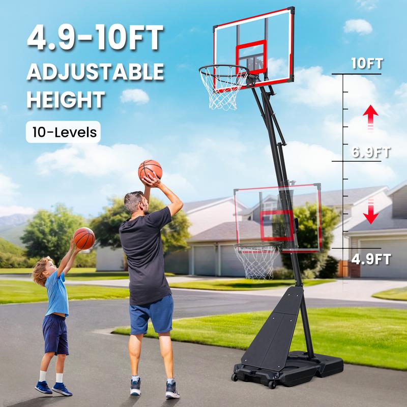 Seray Basketball Hoop Outdoor System with 44 Inch Shatterproof Backboard, 4.8FT-10FT Height Adjustable Pool Basketball Goal System for Youth Teens Adults Indoor Outdoor portable basketballhoop