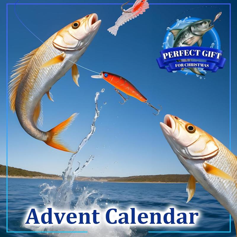 Fishing Advent Calendar 2024 Fishing Lure for Fishing Enthusiasts -24 Days Fishing Lures Set for Fisher Adult Men Teen Boys -2024 Xmas Surprise Gift