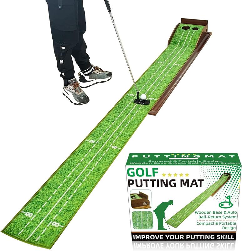 Golf Putting mat Green Indoor and Outdoor with Auto Ball Return,Game Practice Golf Gifts for Home, Office, Backyard Indoor Golf and Outdoor Use, Crystal Velvet Mat and Solid Wood Base