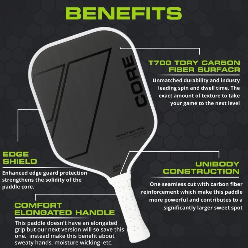 CORE Reaction Pro Pickleball Paddle | T700 Carbon Fiber Surface | MX-1000 | 16mm Thickness