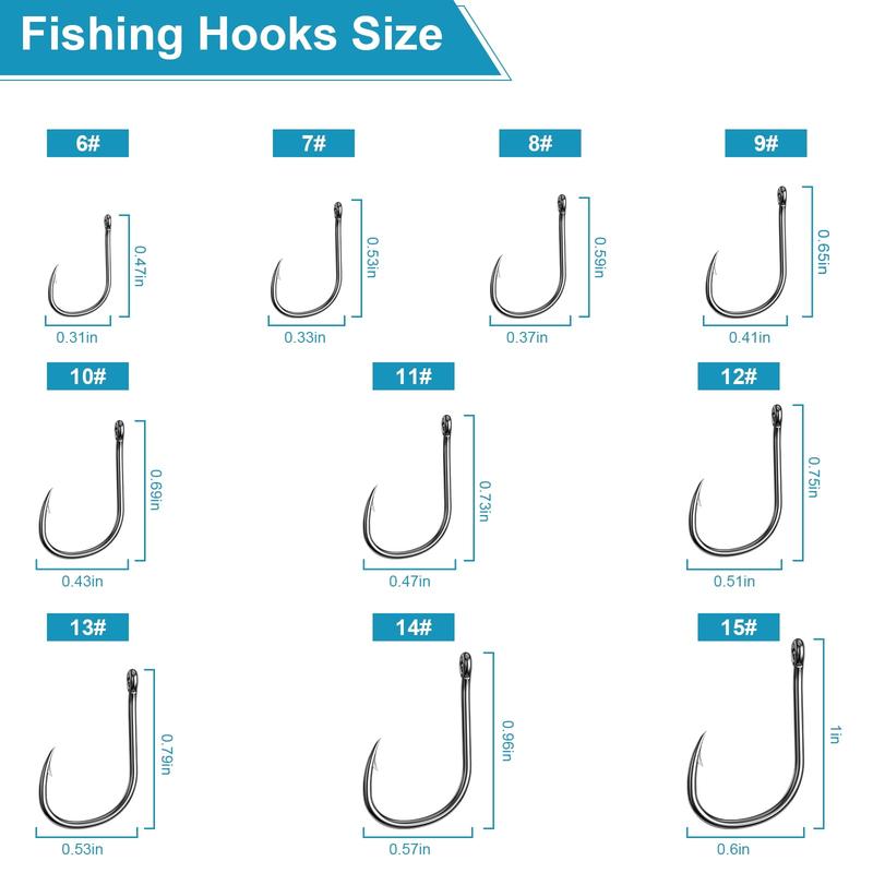 Premium Fishing Hooks, 10 Sizes 4 Sizes Carbon Steel Fishing Hooks W Portable Plastic Box, Strong Sharp Fish Hook with Barbs for Freshwater Seawater