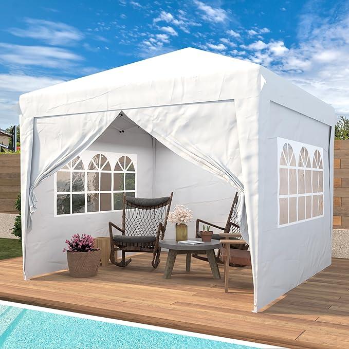 10x10 Pop Up Canopy Tent, Easy Up Canopy with 4 Removable Sidewalls&2 Window, Waterproof Pop Up Gazebo Tent for Parties,Commercial Outdoor Canopy for Vendor Events Patio Outdoor,Bonus 8 Stakes