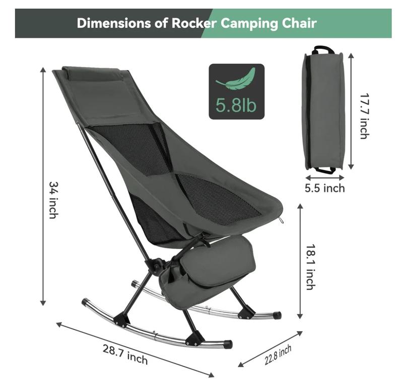 Camping Chair, Vecukty High Back Rocking Chair 165 lbs Capacity, Compact Outdoor Portable Folding Rocker Chair for Camping Hiking Gardening Travel Beach Picnic, camp chair