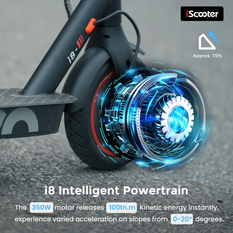  i8 Electric Scooter for Adults, 12 Miles Long Range, 15.6 Mph Top Speed, Commuting Electric Scooter with Cruise Control, Double Braking Systems E Scooter for Adults and Teens