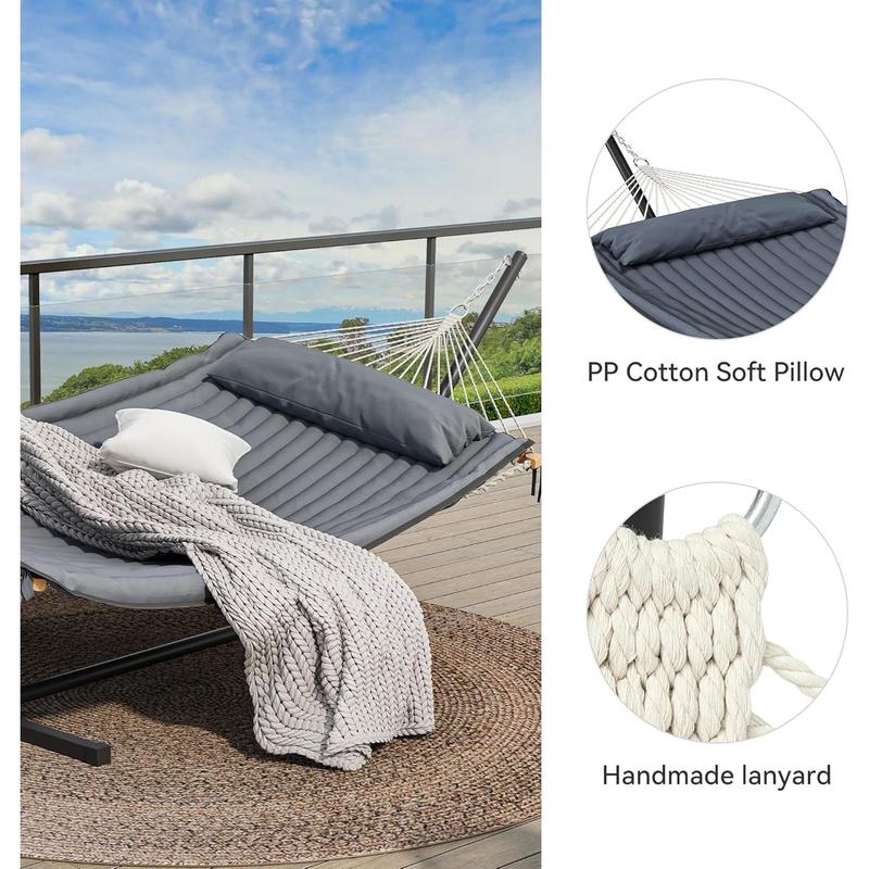 Hammock with Stand Included Hammock Heavy Duty Hammocks with 12FT Steel Stand Waterproof Portable Hammock with Pillow 450lbs for Outdoors,Backyard, Patio-Gray