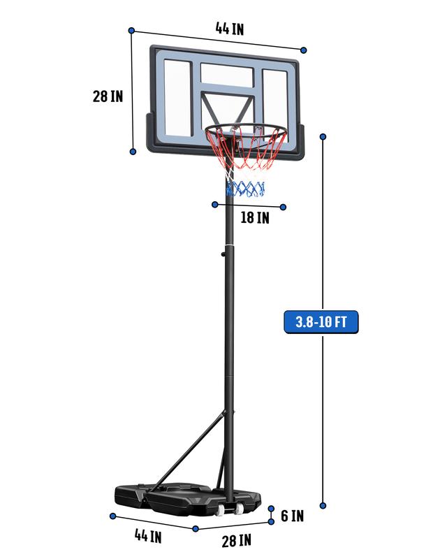 Basketball Hoop Outdoor 3.8-10ft Adjustable Height, 44inch Backboard, Swimming Pool Basketball Hoop & Goal for Kids Adults Indoor portable basketballhoop