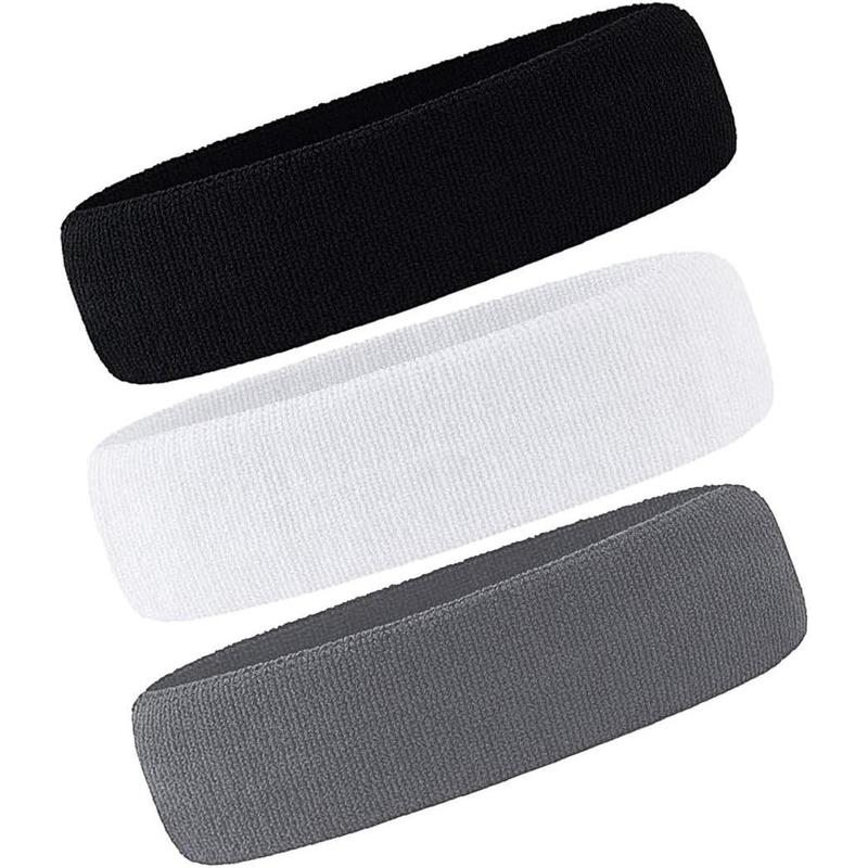 3 Pack Men & Women Sweatband Headband Terry Cloth Moisture Wicking for Sports Tennis Gym Work Out