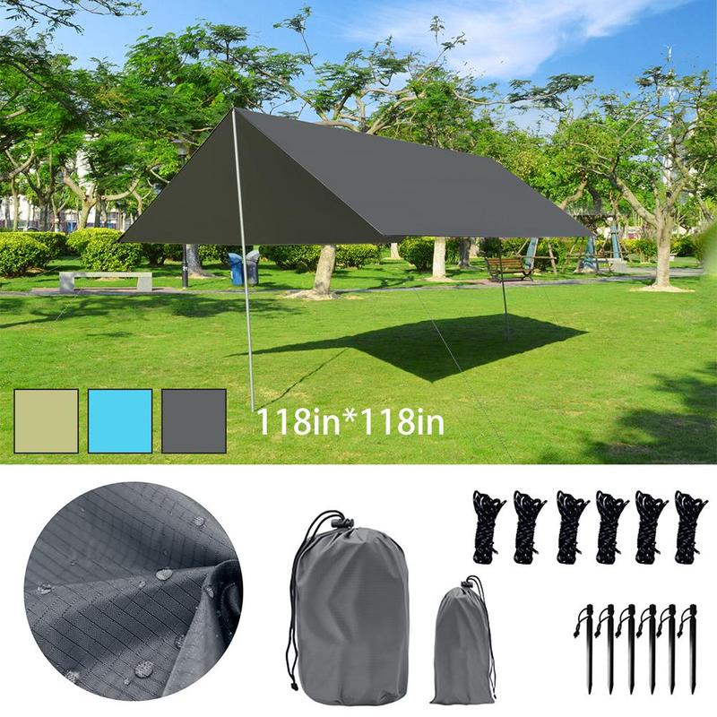 3mx3m Sun Shade,Ultra-Light Awning Set, Sunshade And Anti-Uv Coating, 210D Thickened Oxford Cloth Camping Waterproof Awning, Tarpaulin Tent Hammock Rain Fly Camping,UV Block for Backyard Pergola Porch Deck Garden Patio Outdoor Activities