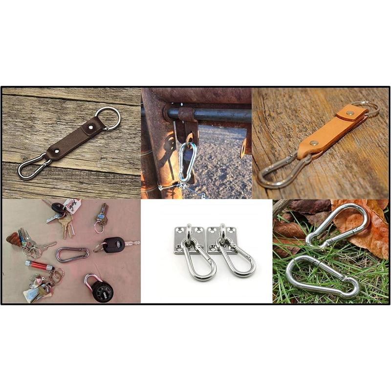 Heavy Duty Bushcraft Stainless Steel Carabiner Spring Snap Clip Link Hooks. 200-500lb Load. 2, 6 & 12 Packs