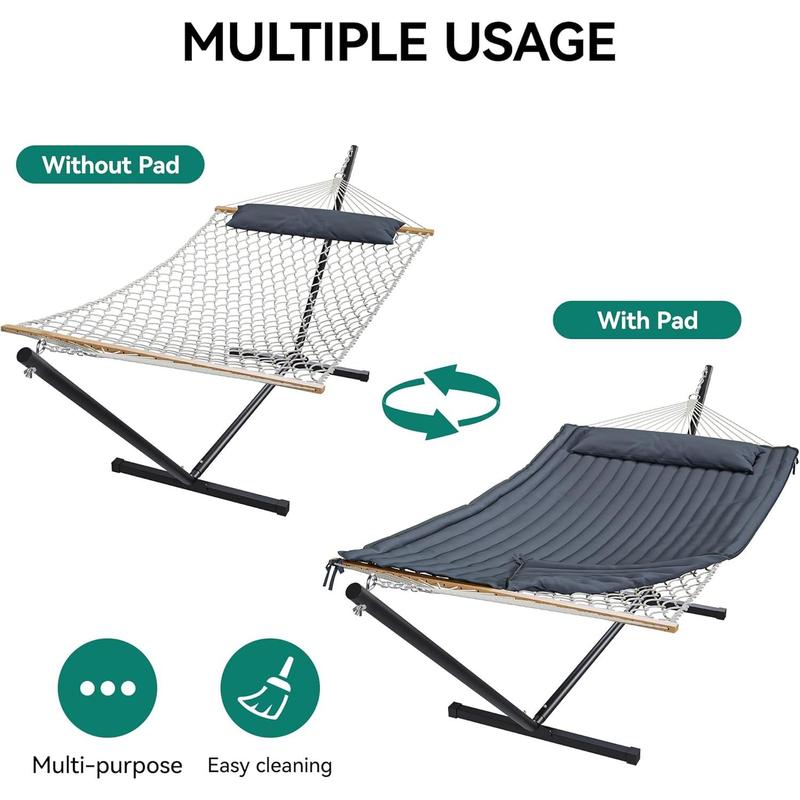 Hammock with Stand Included Hammock Heavy Duty Hammocks with 12FT Steel Stand Waterproof Portable Hammock with Pillow 450lbs for Outdoors,Backyard, Patio-Gray