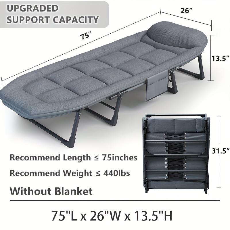 6-Position Adjustable Sleeping Bed, Folding Camping Cot, Comfortable Mattress&Pillow, Breathable Fabric, Thick Steel Frame, Outdoor Office Home.