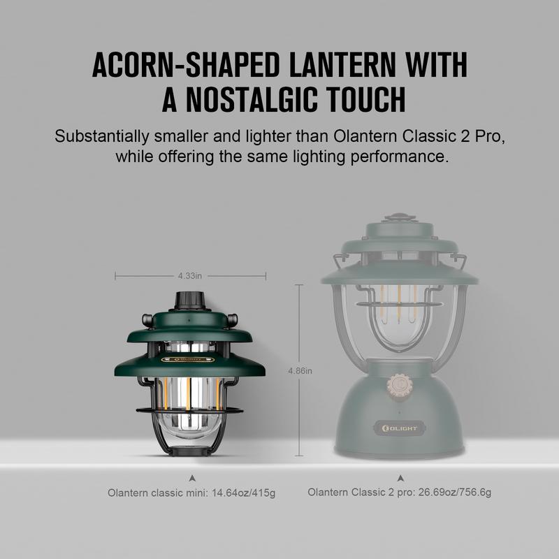 OLIGHT Olantern Classic Mini LED Camping Lantern, Lightweight Rechargeable Lantern Flashlight 300 Lumens with Dual Light Sources, Portable Camp Lamp for Hurricane, Emergency, Hiking