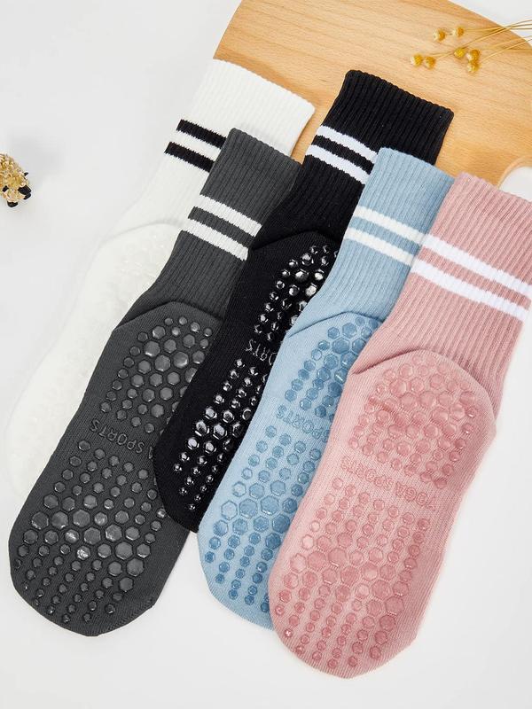 Women's Two-Striped Print Non Slip Sports Socks, Breathable Comfortable Sports Socks for Yoga Gym Workout, Women's Socks for Fall & Winter