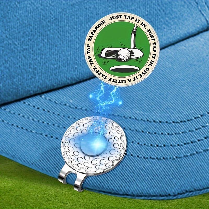 Golf Hat Clip with Magnetic Ball Marker, Durable Iron Construction, Easy To Attach, Embossed 'Just Tap It In' Slogan Design for Golfers