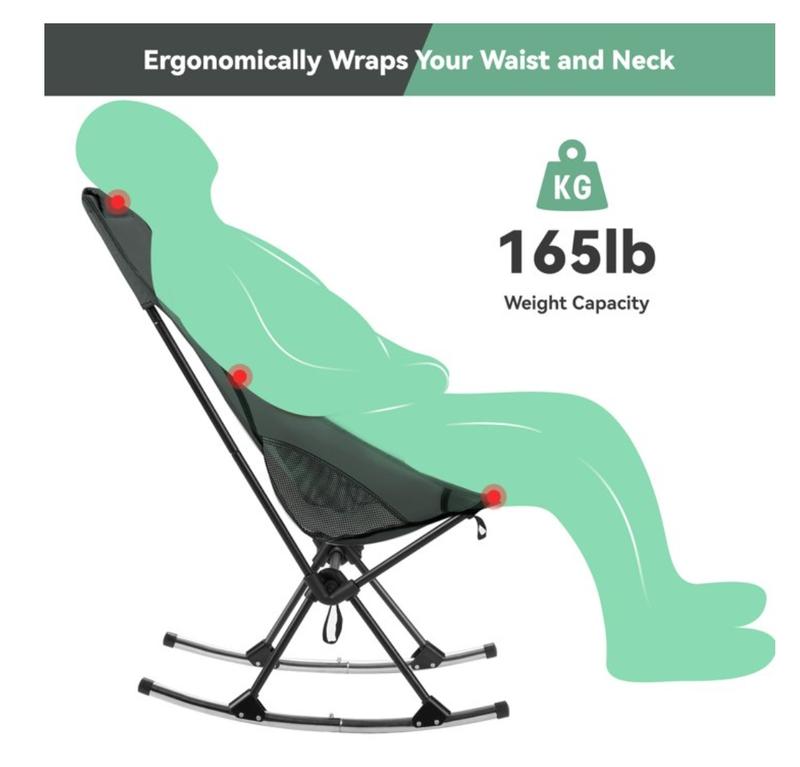 Camping Chair, Vecukty High Back Rocking Chair 165 lbs Capacity, Compact Outdoor Portable Folding Rocker Chair for Camping Hiking Gardening Travel Beach Picnic, camp chair