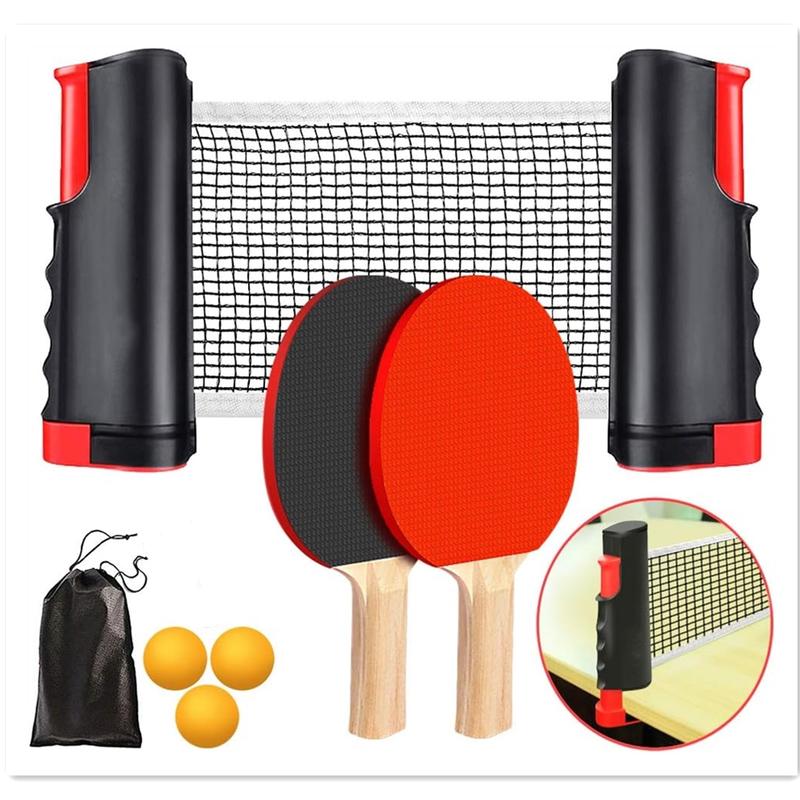 Ping Pong Paddle Set, Portable Table Tennis Set With Retractable Net, Table Tennis Training Set With 2 Rackets, 3 Balls And Carry Bag For Indoor Outdoor Games