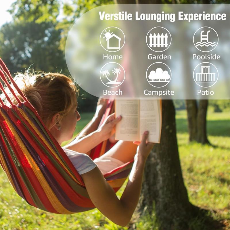 Garden Cotton Hammock Comfortable Fabric Hammock with Tree Straps for Hanging Sturdy Hammock Up to 660lbs Portable Hammock with Travel Bag for Camping Outdoor Indoor Patio Backyard