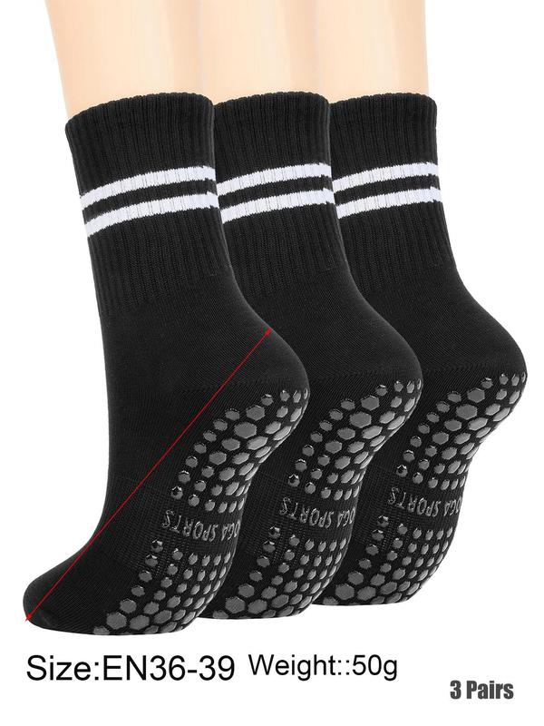 Women's Two-Striped Print Non Slip Sports Socks, Breathable Comfortable Sports Socks for Yoga Gym Workout, Women's Socks for Fall & Winter