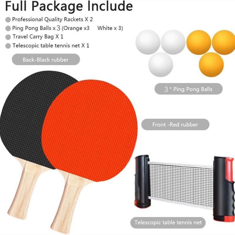 Ping Pong Paddle Set, Portable Table Tennis Set With Retractable Net, Table Tennis Training Set With 2 Rackets, 3 Balls And Carry Bag For Indoor Outdoor Games