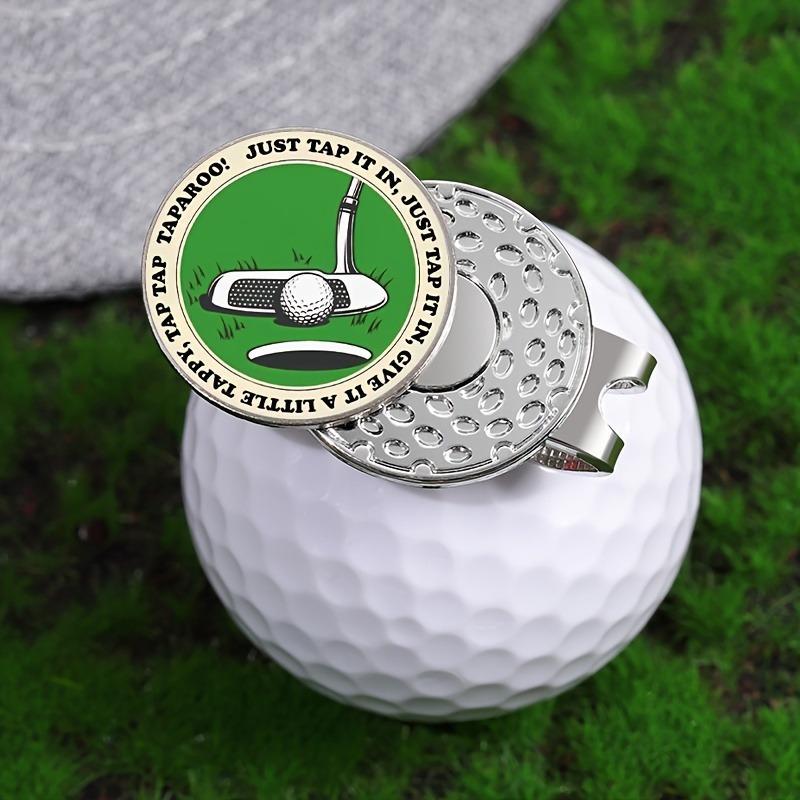 Golf Hat Clip with Magnetic Ball Marker, Durable Iron Construction, Easy To Attach, Embossed 'Just Tap It In' Slogan Design for Golfers