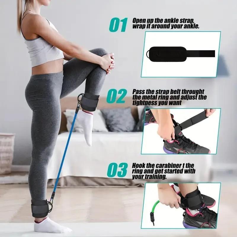 Ankle Resistance Band Set, Including 3 Counts Ankle Resistance Bands & 2 Counts Ankle Strap & 1 Count Carry Bag, Summer Ankle Stretching Band Set for Leg Butt Training, Leg & Hip Training Workout Equipment for Home Gym, Workout Equipment