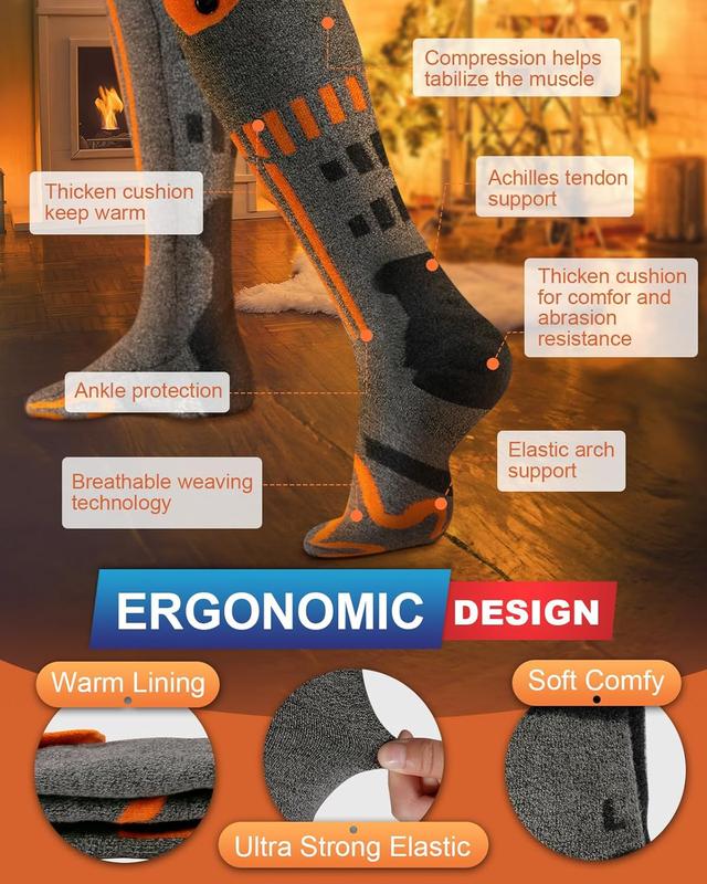 Heated Socks for Women Men, Rechargeable Electric Heated Socks Up to 10 Hours, 4 Temperature Control & 5000mAh 5V Battery - Washable Winter Warm Socks for Hunting Fishing Skiing Camping Outdoor