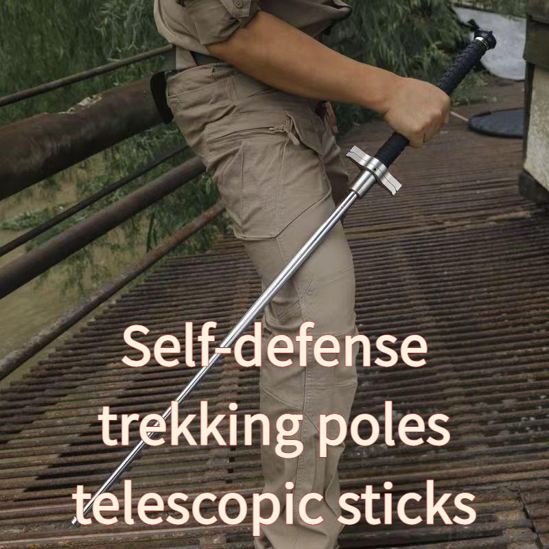 Outdoor self-defense trekking poles telescopic sticks travel convenient alloy steel solid walking sticks