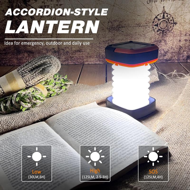 Foldable Solar & USB Charging Camping Lantern, Mini Collapsible Rechargeable Waterproof Hanging Light, Halloween Power Bank for Indoor Outdoor Camping Use, Camping Accessories, Camping Gadgets 2024